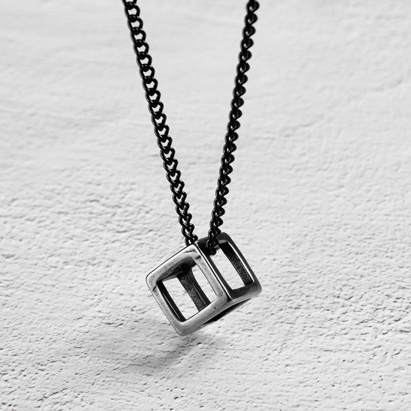Black Square Cube Pendant Necklace for Men
