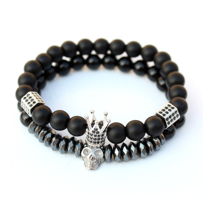 Crown Skull Double Bracelet || Mens Jewelry Wristband