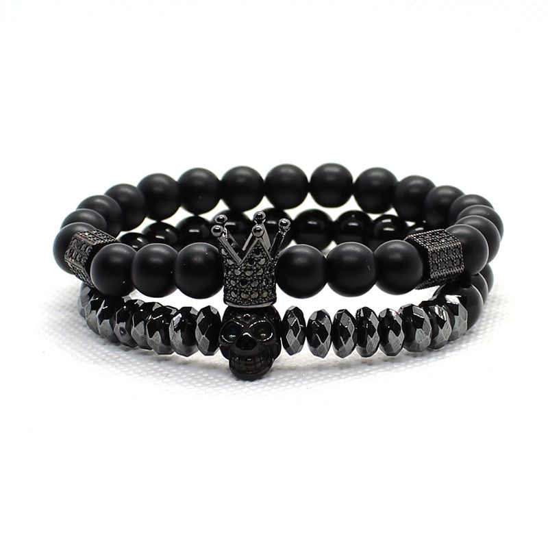 Crown Skull Double Bracelet || Mens Jewelry Wristband