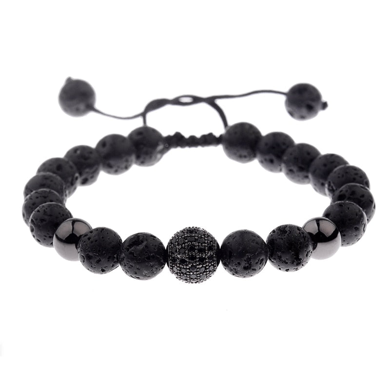 Black Lava Idol || Round Zircon Adjustable Bead Bracelet