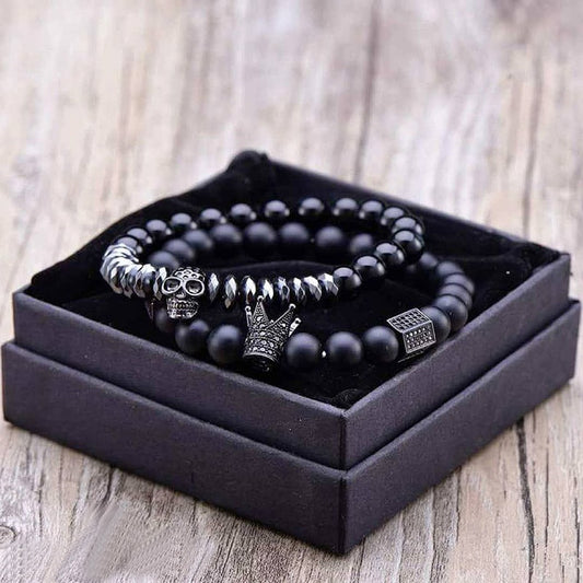 Crown Skull Double Bracelet || Mens Jewelry Wristband