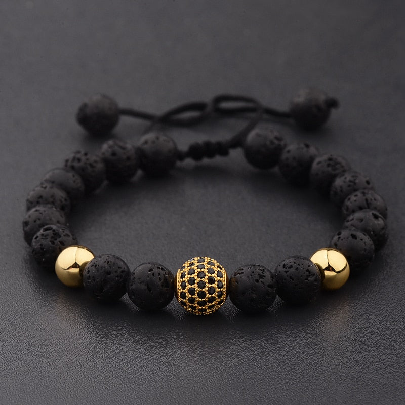 Black Lava Idol || Round Zircon Adjustable Bead Bracelet