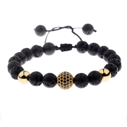 Black Lava Idol || Round Zircon Adjustable Bead Bracelet