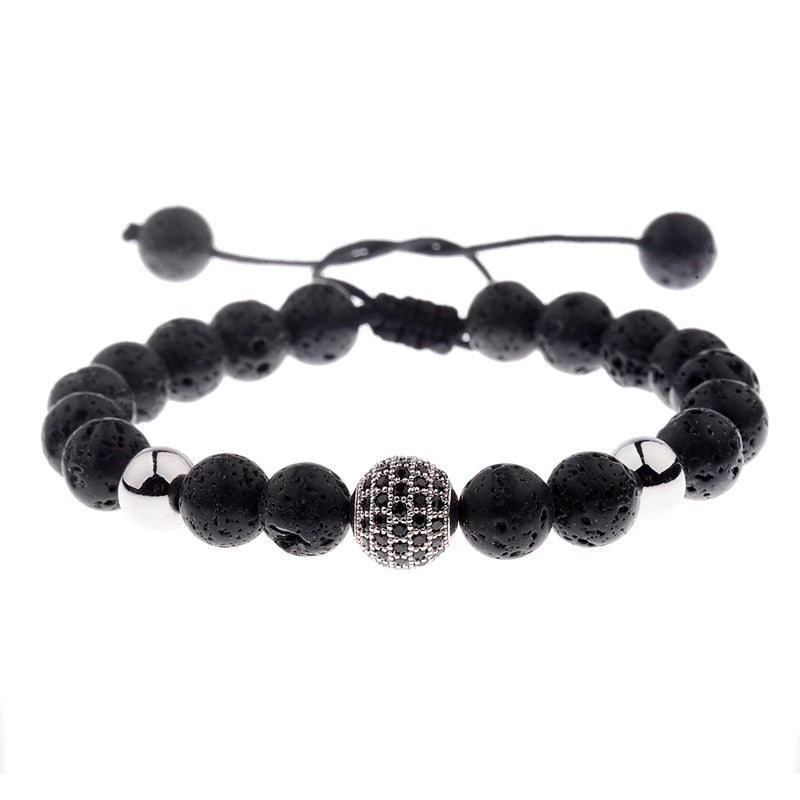 Black Lava Idol || Round Zircon Adjustable Bead Bracelet