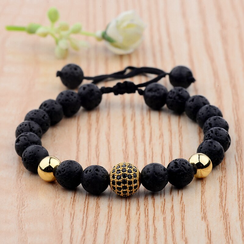 Black Lava Idol || Round Zircon Adjustable Bead Bracelet