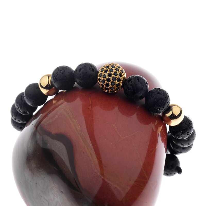 Black Lava Idol || Round Zircon Adjustable Bead Bracelet