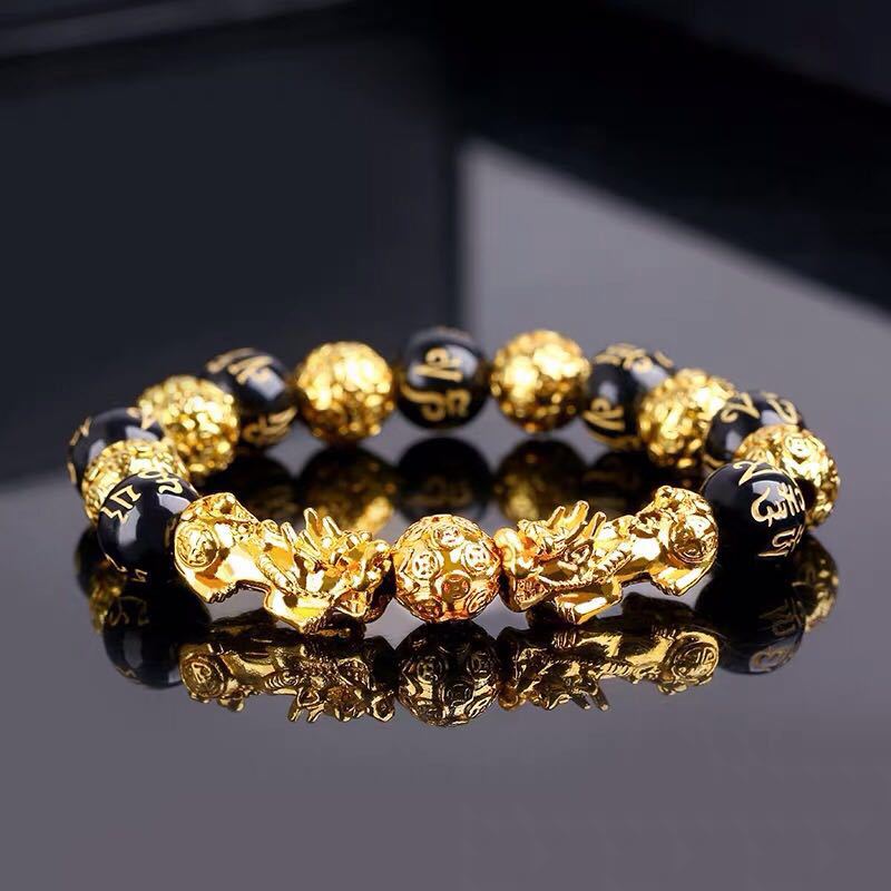 Lucky Golden Dragon || Obsidian Stone Beads Bracelet