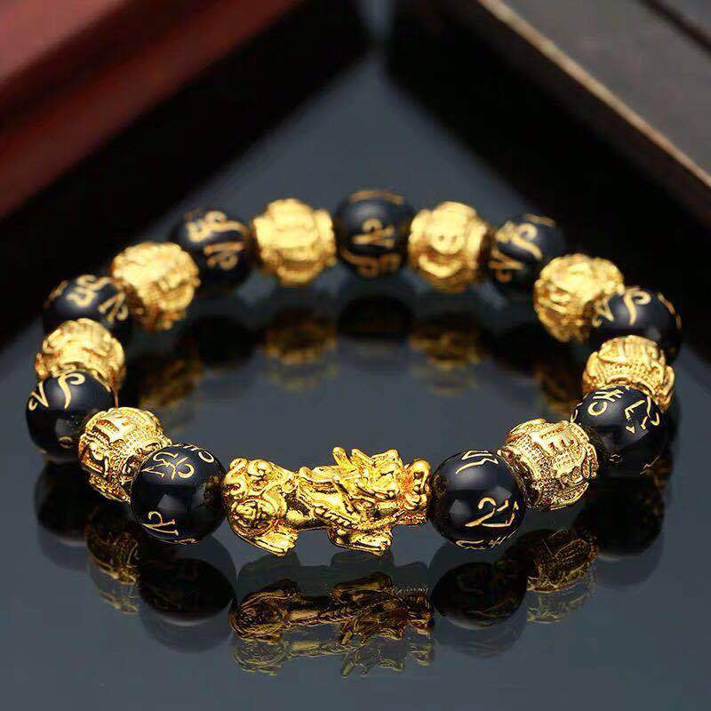 Lucky Golden Dragon || Obsidian Stone Beads Bracelet