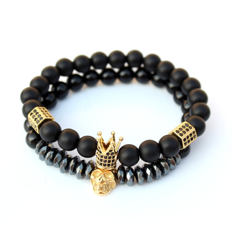 Crown Skull Double Bracelet || Mens Jewelry Wristband