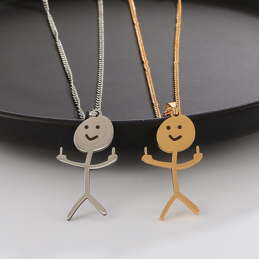 Middle Finger Stickman Pendant || Mens Jewelry Necklace