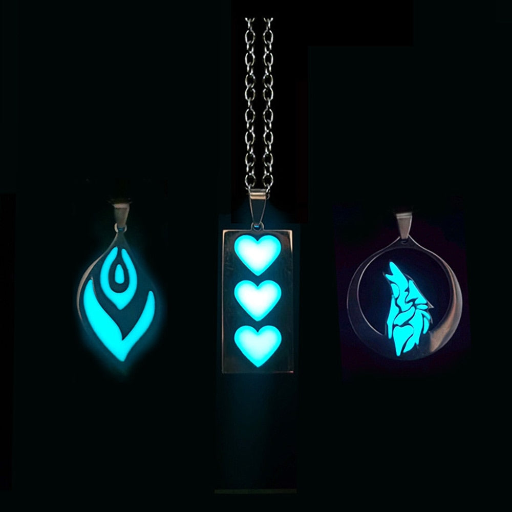 Luminous Pendant - Heart/Wolf/Feather || Mens Fluorescent Necklace