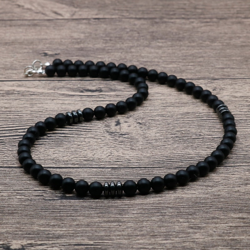 Black Bead Necklace || Mens Jewelry Necklace