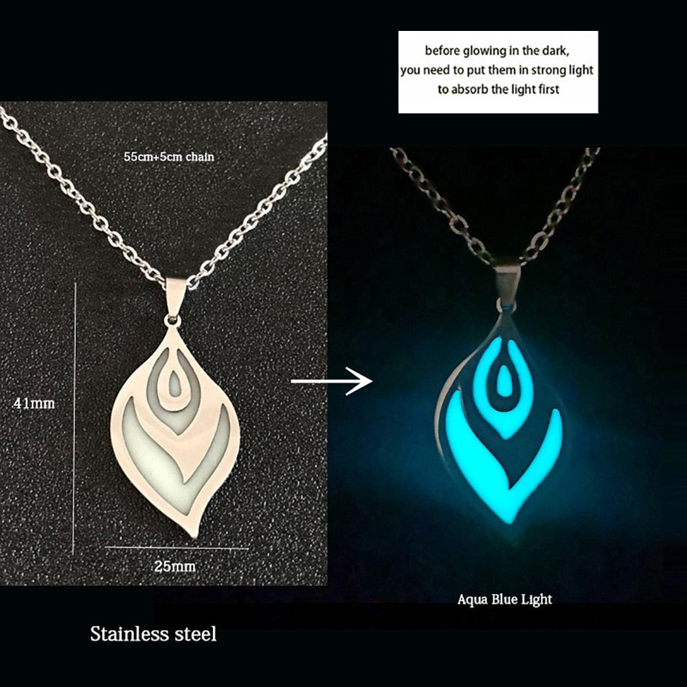 Luminous Pendant - Heart/Wolf/Feather || Mens Fluorescent Necklace