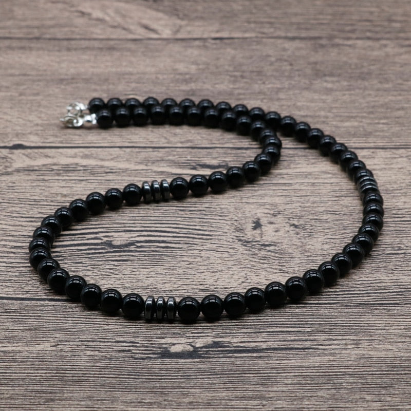 Black Bead Necklace || Mens Jewelry Necklace