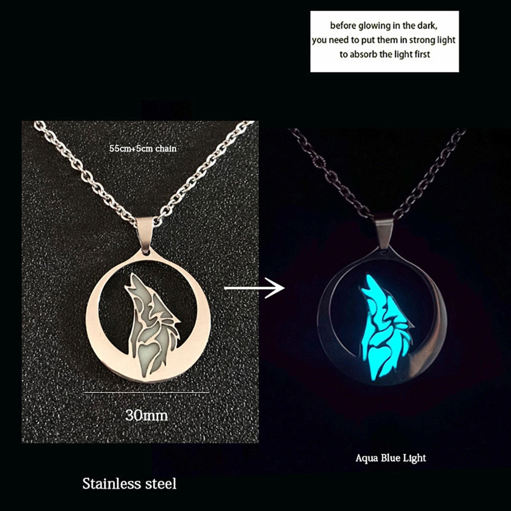 Luminous Pendant - Heart/Wolf/Feather || Mens Fluorescent Necklace